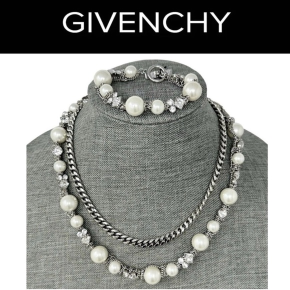 Givenchy Jewelry - GIVENCHY Double Strand Faux Pearl & Rhinestone Chain Necklace/Bracelet Set, NWT